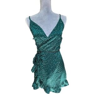 Princess Polly Green‎ Polka Dot Ruffle Sleeveless Mini Dress, Size 4